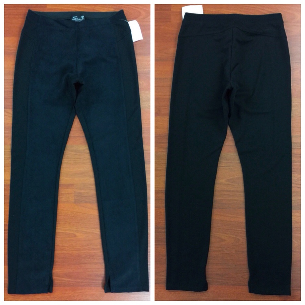 Black Seven7 Fancy Pant Faux Suede/Nylon Legging Style Vented Hem Pant Size 4